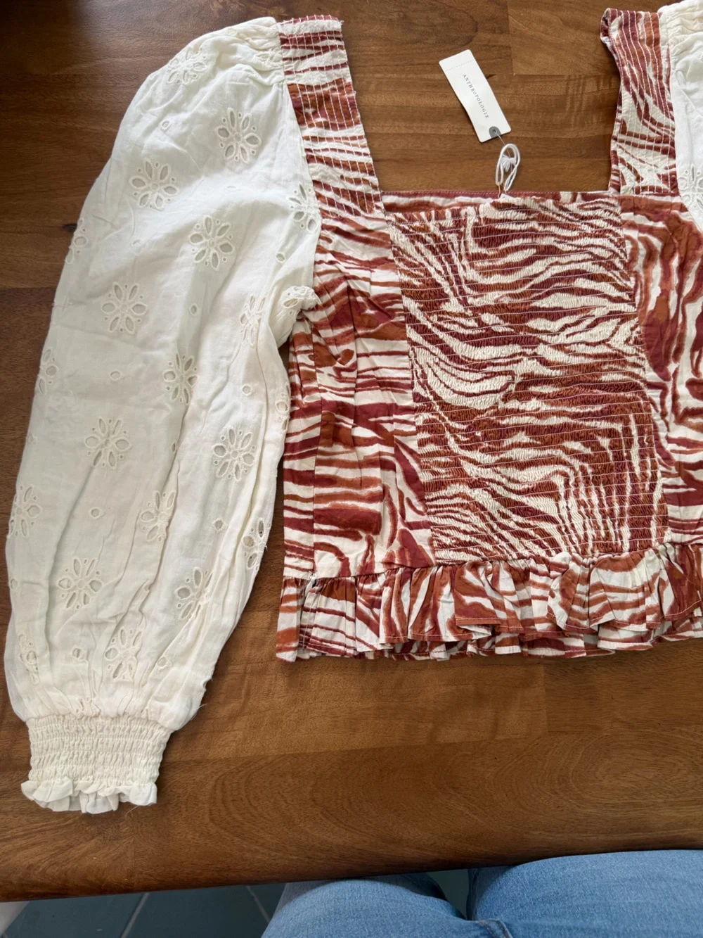 NWT Anthropologie Love the Label Zebra Print Top w/ Eyelet Sleeves Size Medium